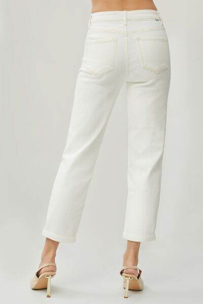 RISEN Full Size High Waist Rolled Hem Straight Jeans - Hovatok