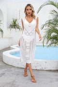 Angel Wings Openwork Slit V-Neck Sleeveless Cover Up - Hovatok