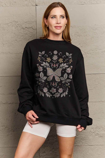 Simply Love Simply Love Full Size Flower and Butterfly Graphic Sweatshirt - Hovatok