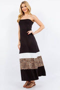 Celeste Full Size Leopard Color Block Tube Maxi Dress Plus Size - Hovatok
