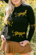 Animal Print Round Neck Sweater - Hovatok