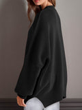 Double Take Side Slit Round Neck Long Sleeve Sweater - Hovatok