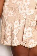 Double Take Floral Lace Pompom Detail Tie-Waist Flutter Sleeve Dress - Hovatok