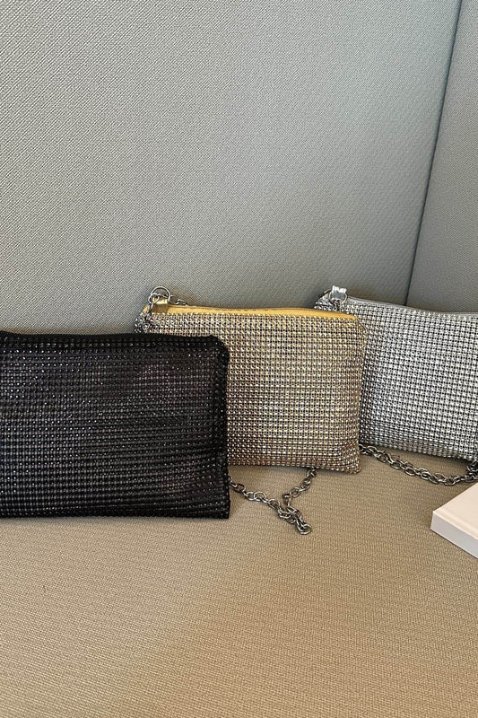 Rhinestone Polyester Chain Crossbody Bag - Hovatok