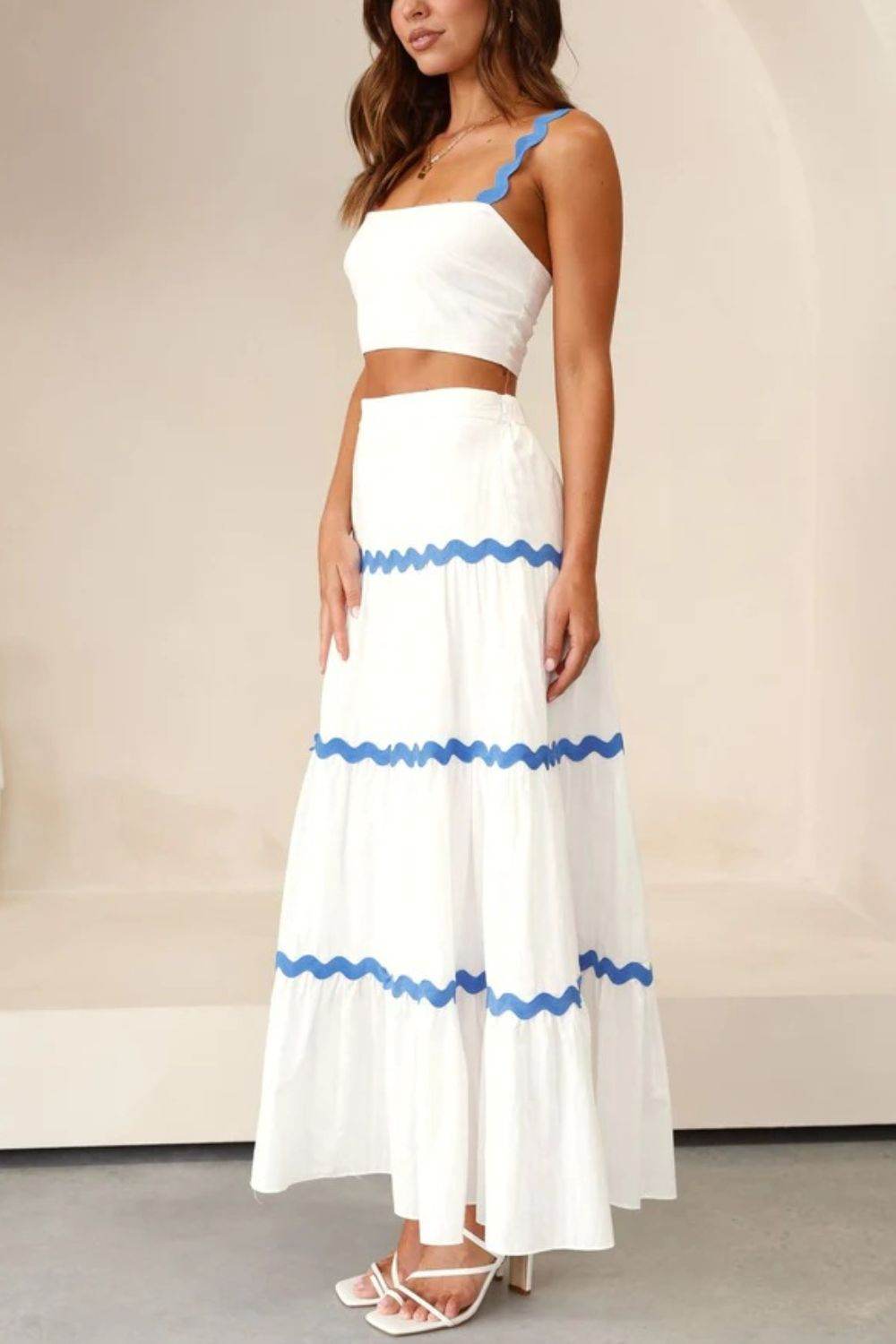 Contrast Trim Cami and Maxi Skirt Set - Hovatok
