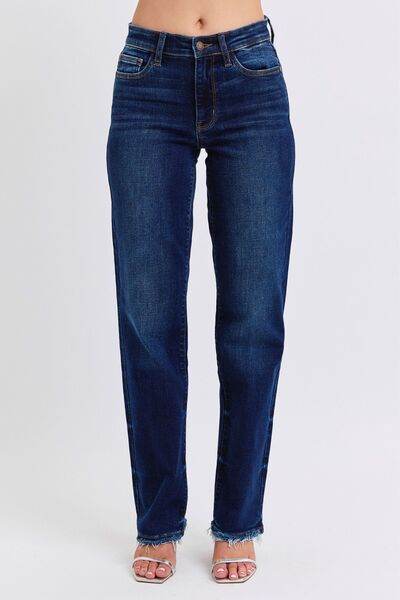 Judy Blue Full Size Raw Hem Straight Leg Jeans - Hovatok