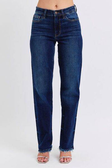 Judy Blue Full Size Raw Hem Straight Leg Jeans - Hovatok