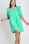 Umgee Full Size French Terry Ruffles Sleeve with Pleats Plus Size - Hovatok