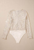 Sequin Surplice Long Sleeve Bodysuit - Hovatok