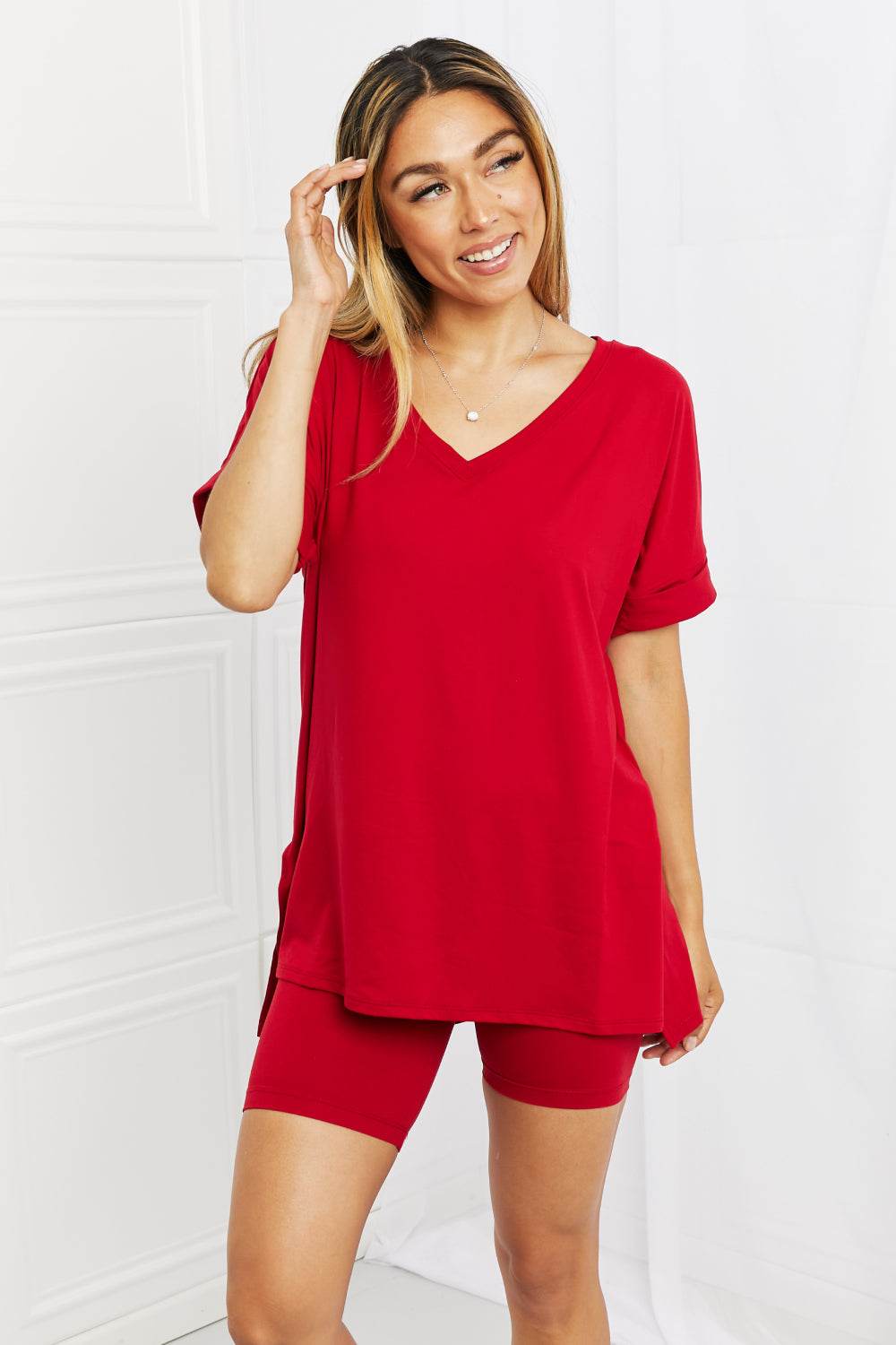 Zenana Full Size Quiet Moments Brushed Lounge Set in Burgundy - Hovatok