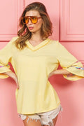 BiBi Cord Rib with Stitched Floral Contrast Top - Hovatok