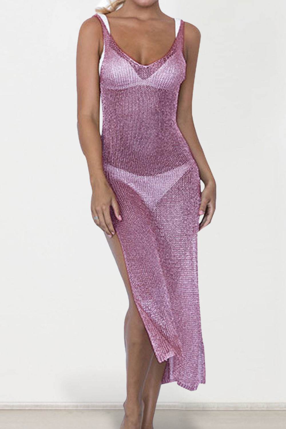 Slit Scoop Neck Sleeveless Cover Up - Hovatok