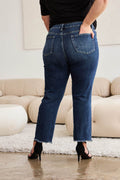 RFM Crop Dylan Full Size Tummy Control Distressed High Waist Raw Hem Jeans - Hovatok