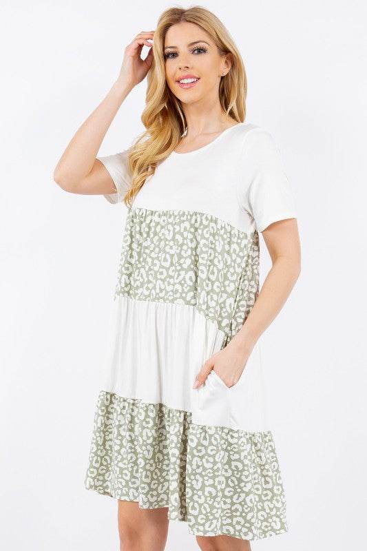 Celeste Full Size Leopard Round Neck Short Sleeve Dress Plus Size - Hovatok