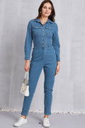Snap Down Denim Jumpsuit with Pockets - Hovatok