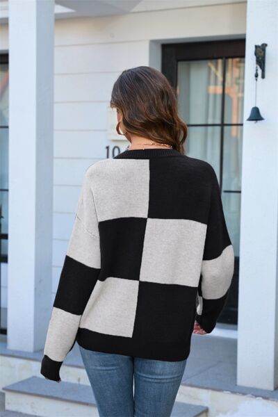 Angel Wings Color Block Round Neck Dropped Shoulder Sweater - Hovatok