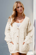 Double Take Full Size Button Up Star Pattern Cardigan - Hovatok