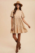 Annie Wear Mineral Washed Round Neck Short Sleeve Denim Dress - Hovatok