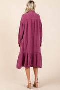 Mittoshop Mineral Wash Cotton Gauze Ruffle Midi Shirt Dress - Hovatok