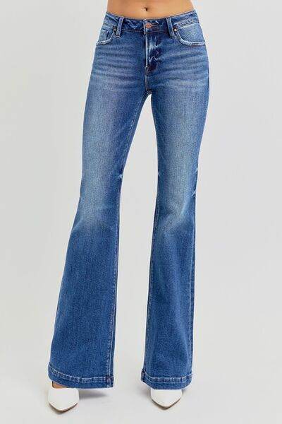 RISEN Full Size Low Rise Flare Jeans with Pockets - Hovatok