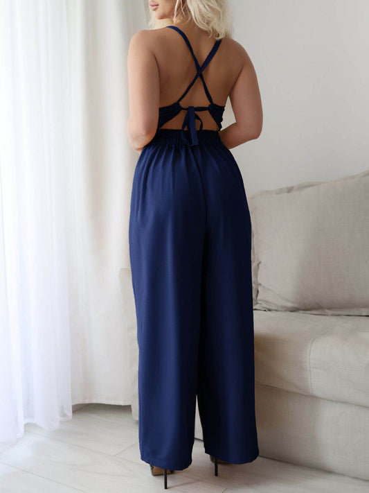 Devine Tie Back Backless Crisscross Jumpsuit - Hovatok