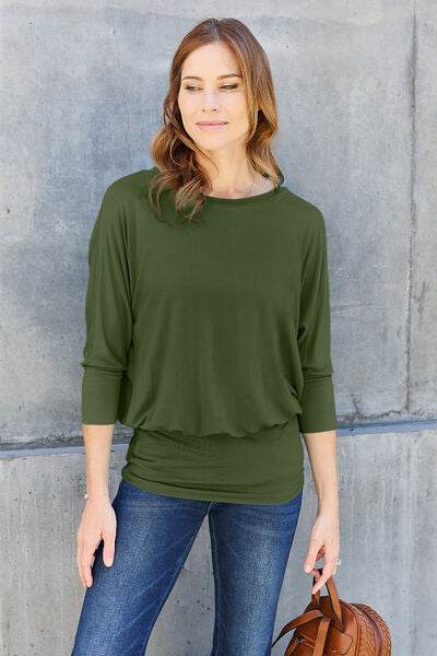 Basic Bae Full Size Round Neck Batwing Sleeve Top - Hovatok