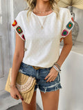 Devine Swiss Dot Round Neck Crochet Short Sleeve Top - Hovatok