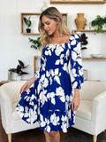 Double Take Full Size Floral Ruffle Hem Smocked Dress with Pockets - Hovatok