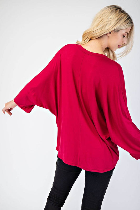 Celeste Full Size Notched Three-Quarter Sleeve Blouse - Hovatok