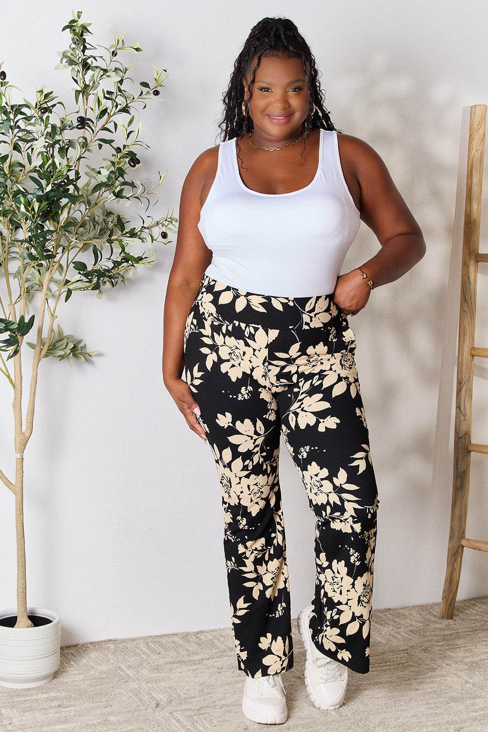 Heimish Full Size High Waist Floral Flare Pants - Hovatok