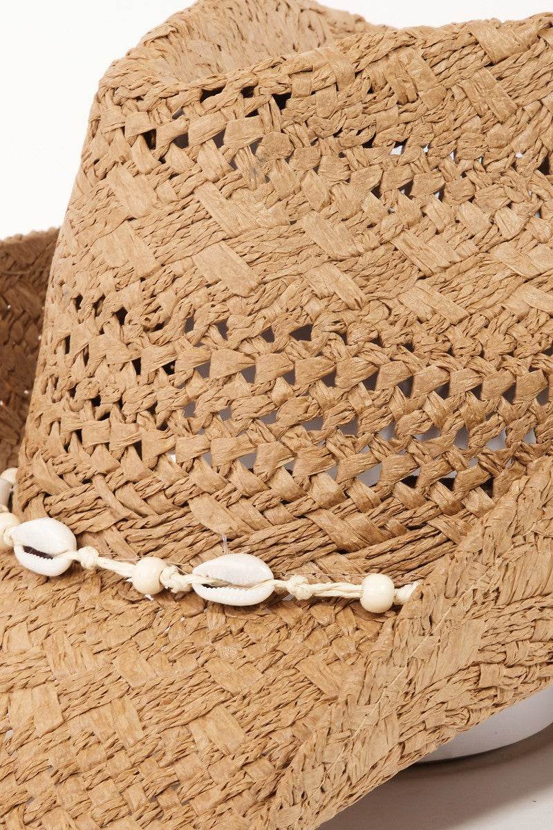 Fame Openwork Shell Weave Straw Hat - Hovatok