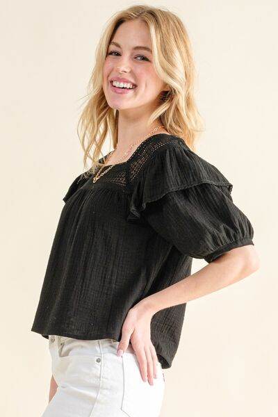 And The Why Square Neck Ruffled Blouse - Hovatok
