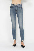 Judy Blue Full Size Tummy Control Vintage Wash Hem Destroy Skinny Jeans - Hovatok