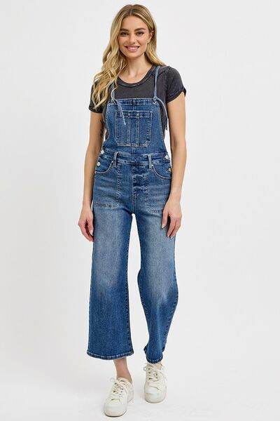 RISEN Full Size Knotted Strap Denim Overalls with Pockets Plus Size - Hovatok