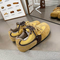 Lace Up Round Toe Flat Sneakers - Hovatok
