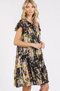 Mittoshop Flower Print Round Neck Flutter Sleeve Tiered Dress - Hovatok