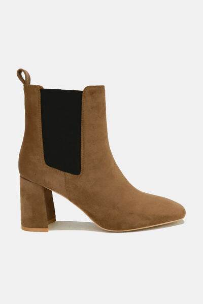 Beast Fashion Faux Suede Block Heel Chelsea Boots with Elastic Side Panel - Hovatok