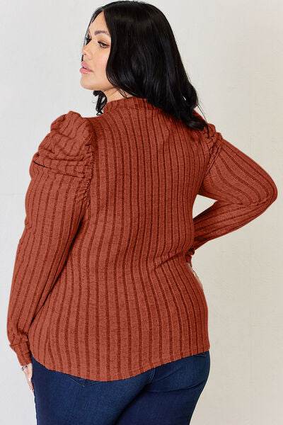 Basic Bae Full Size Ribbed Mock Neck Puff Sleeve T-Shirt - Hovatok