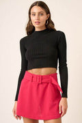 Mittoshop Mock Neck Long Sleeve Crop Knit Top - Hovatok