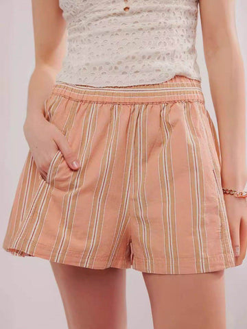 Striped Elastic Waist Shorts - Hovatok