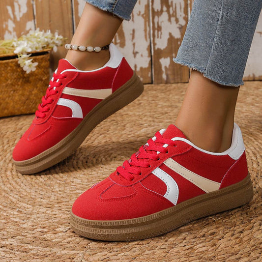 Lace Up Round Toe Contrast Sneakers - Hovatok