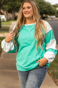 Plus Size Exposed Seam Color Block Long Sleeve Sweatshirt - Hovatok