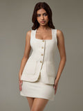 Button Down Sleeveless Top and Skirt Set - Hovatok