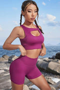 Cutout Crop Top and Sports Shorts Set - Hovatok