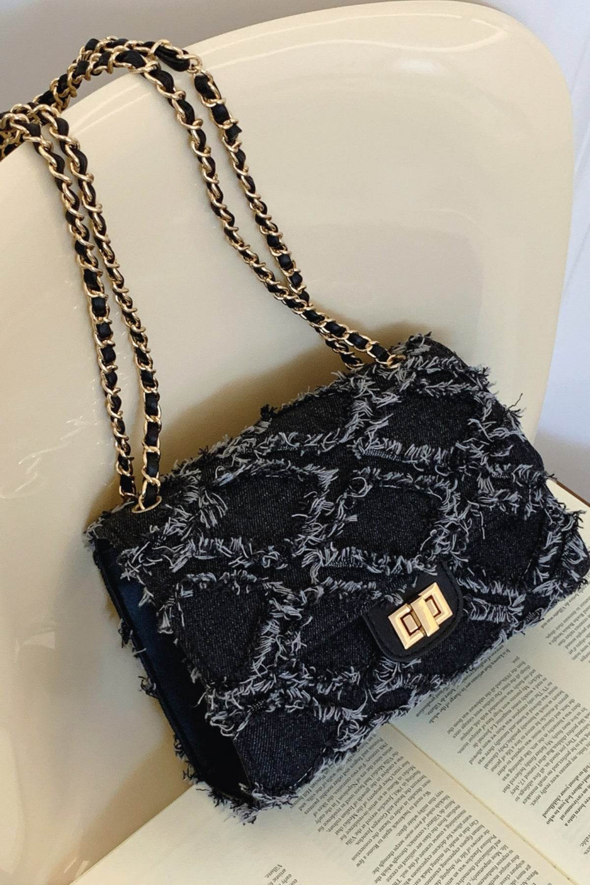 Raw Hem Denim Crossbody Bag - Hovatok
