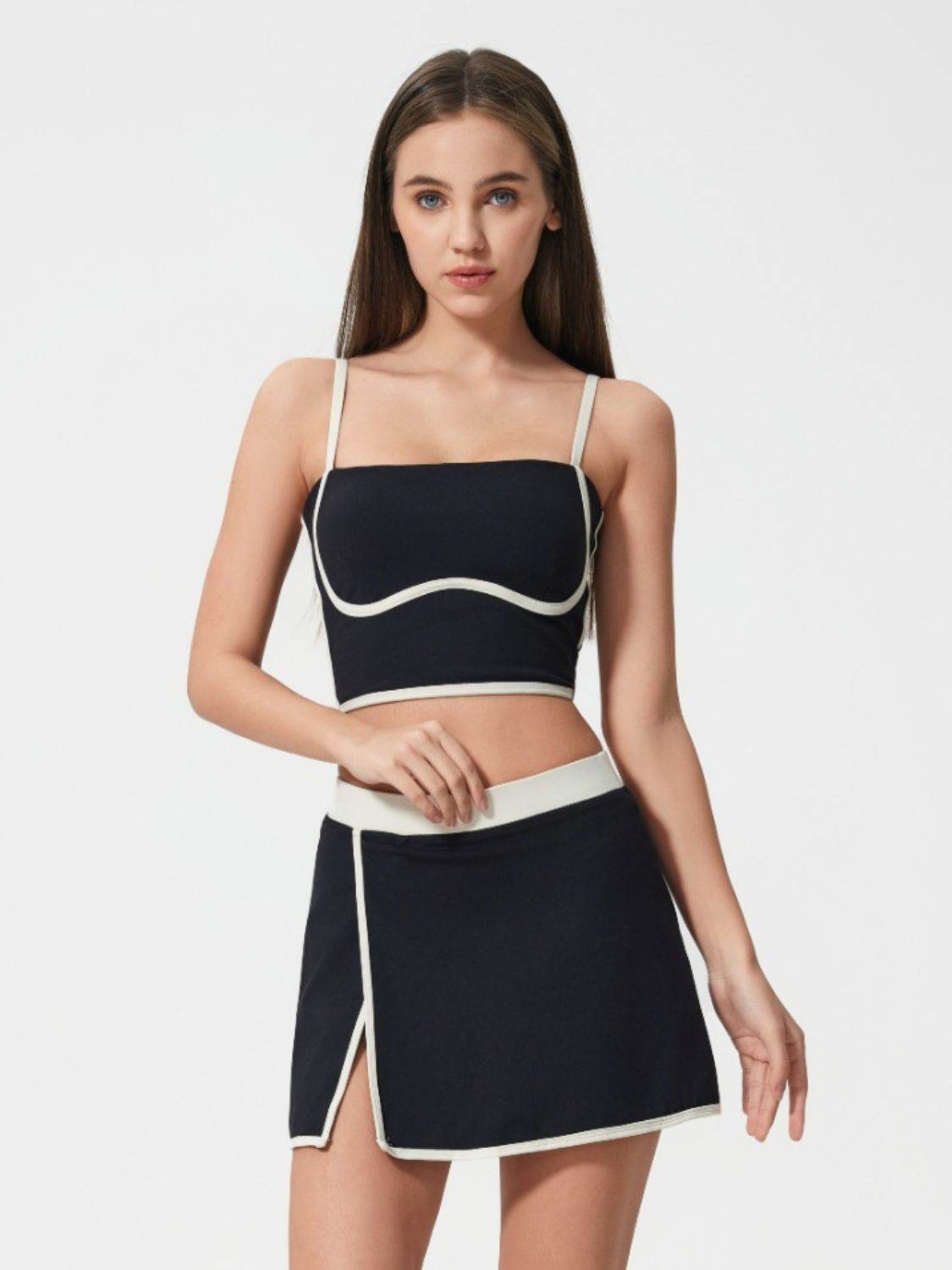 Millennia Contrast Trim Square Neck Active Cami with Detachable Chest Pads - Hovatok