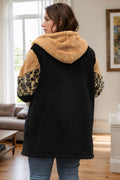 Plus Size Leopard Zip Up Hooded Outerwear - Hovatok