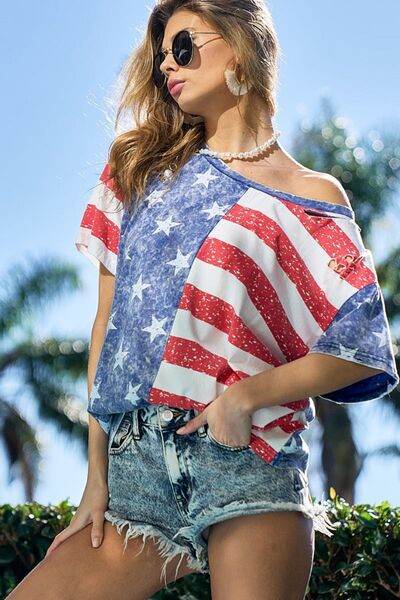 BiBi American Flag Theme Short Sleeve T-Shirt - Hovatok