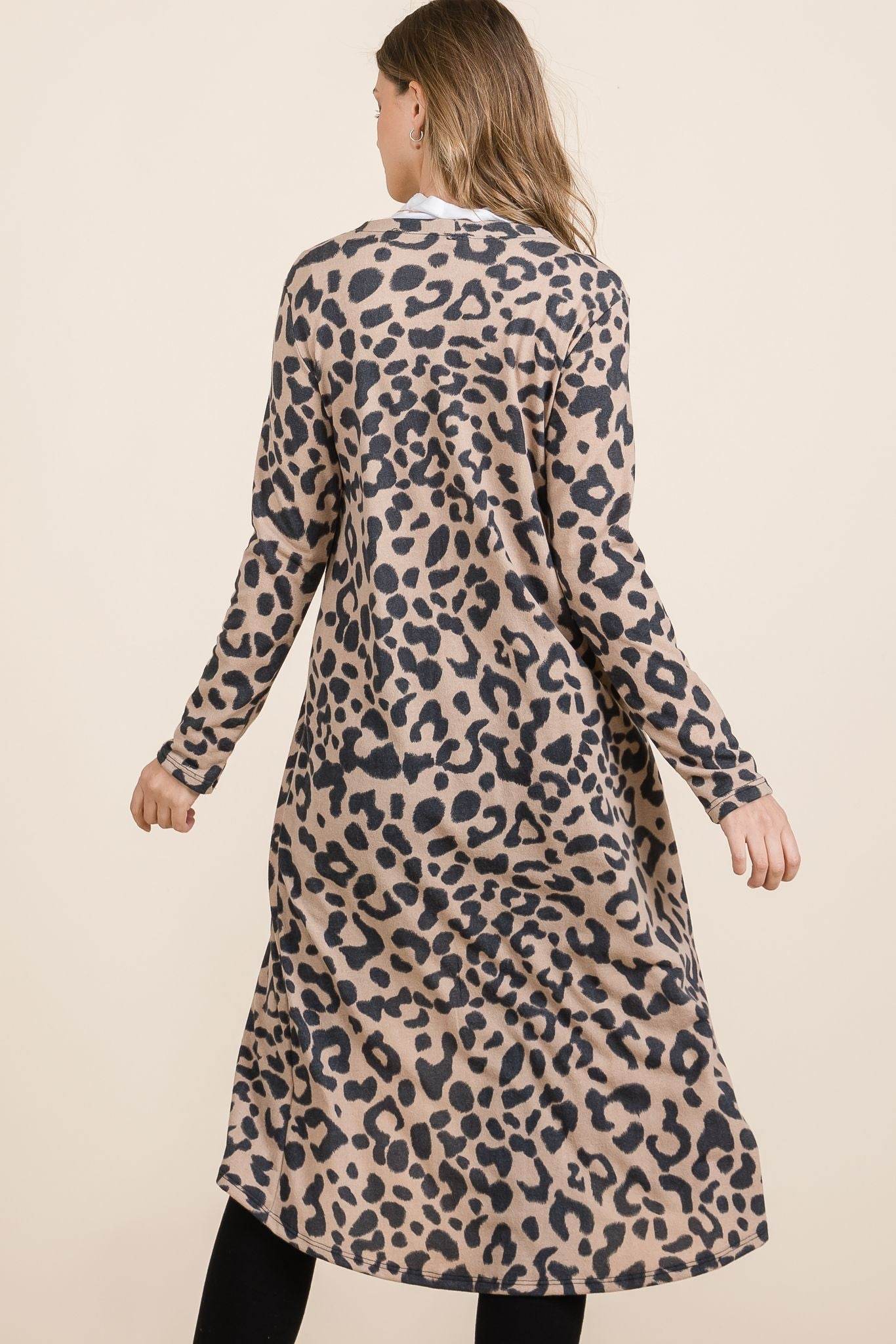 Celeste Full Size Leopard V-Neck Long Sleeve Cardigan - Hovatok