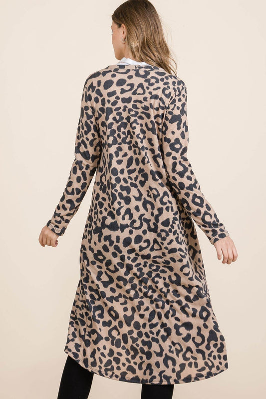 Celeste Full Size Leopard V-Neck Long Sleeve Cardigan - Hovatok